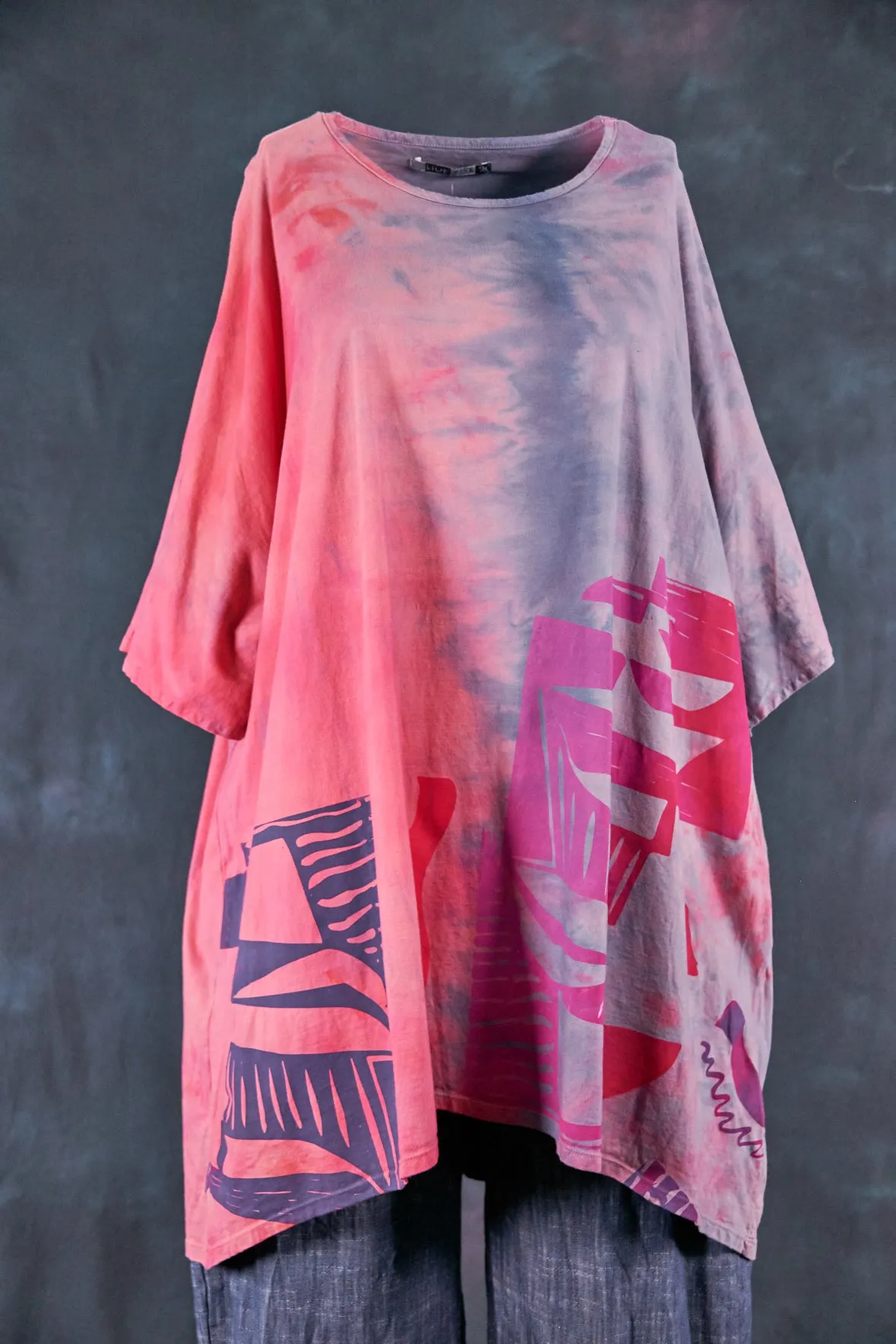 1255HD Art Tunic-Pink Guava Lavender Grey-Modern Abstract-P