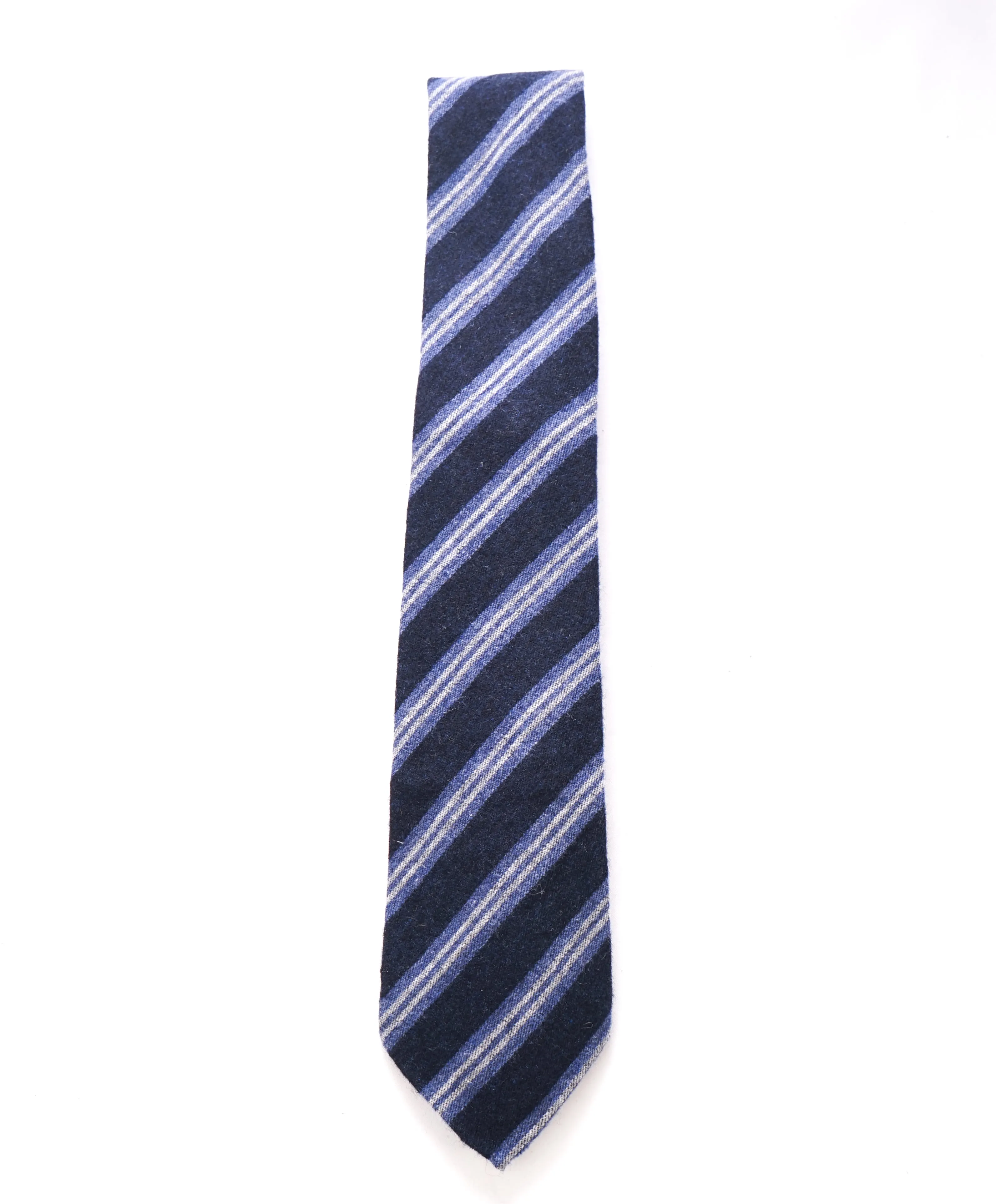 $185 ERMENEGILDO ZEGNA - Blue Stripe CASHMERE / WOOL / SILK Blend - Tie