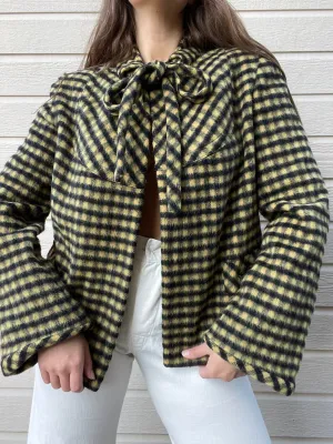 1940s Wool Mohair Gingham Bell Sleeve Swing Coat