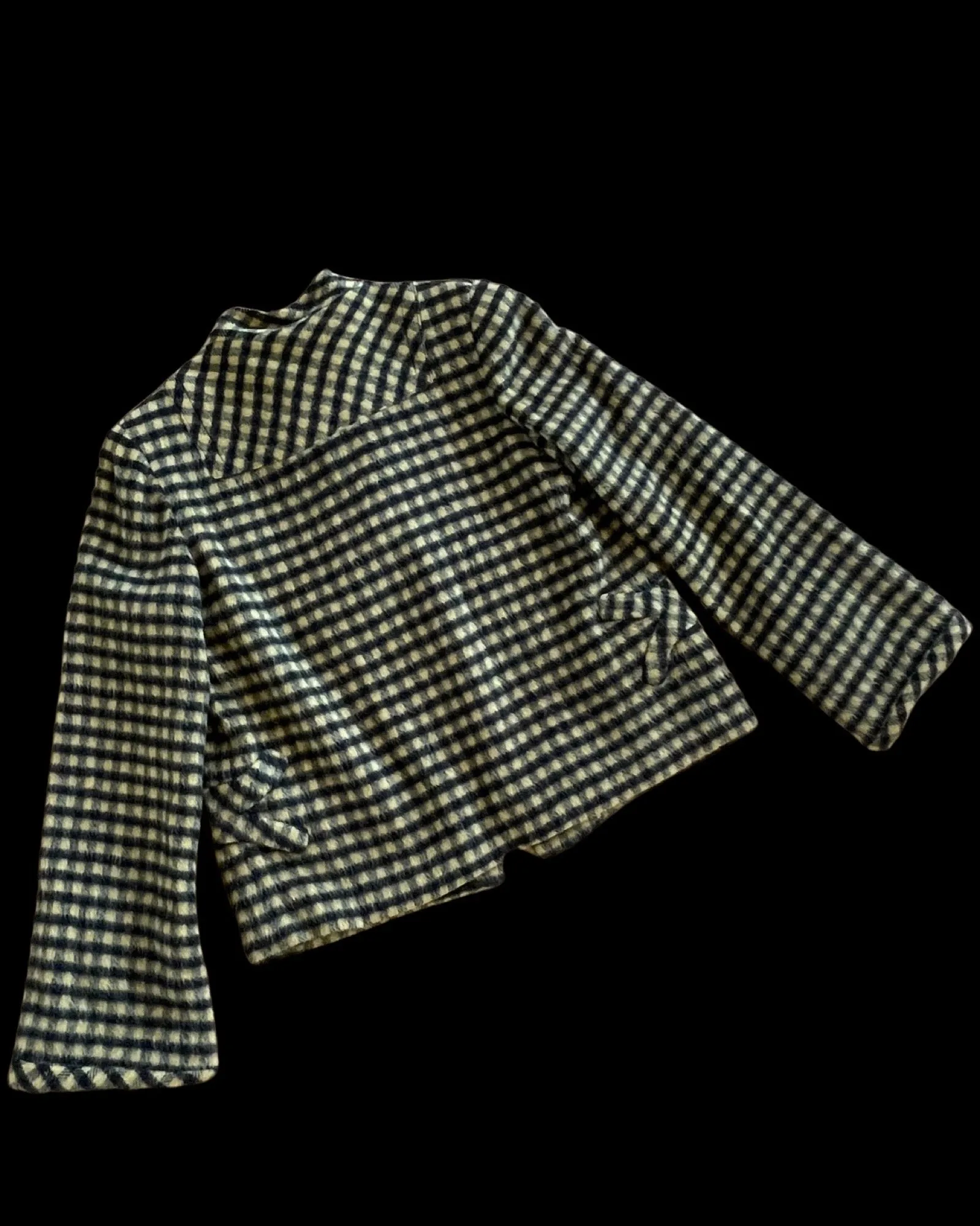 1940s Wool Mohair Gingham Bell Sleeve Swing Coat