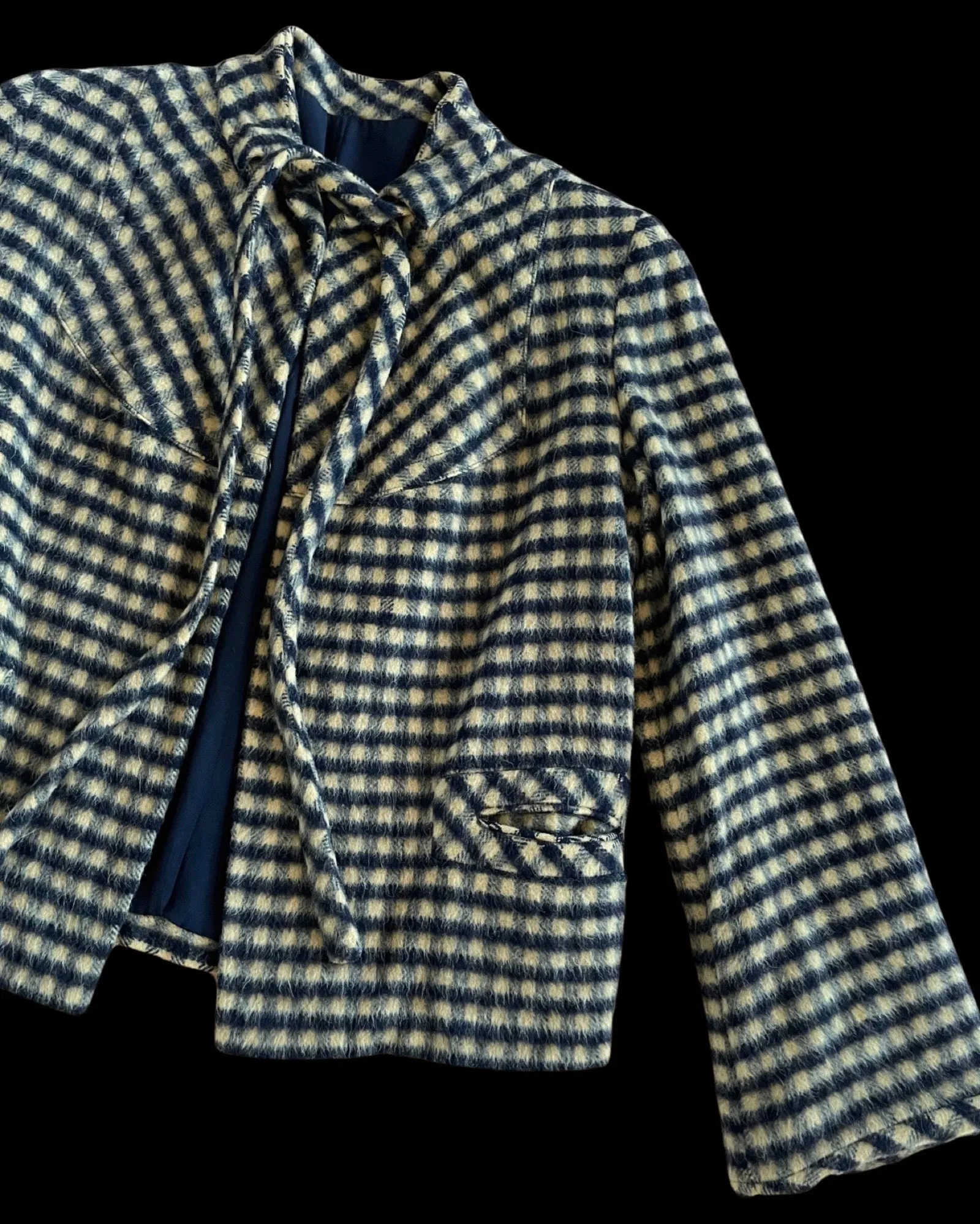 1940s Wool Mohair Gingham Bell Sleeve Swing Coat