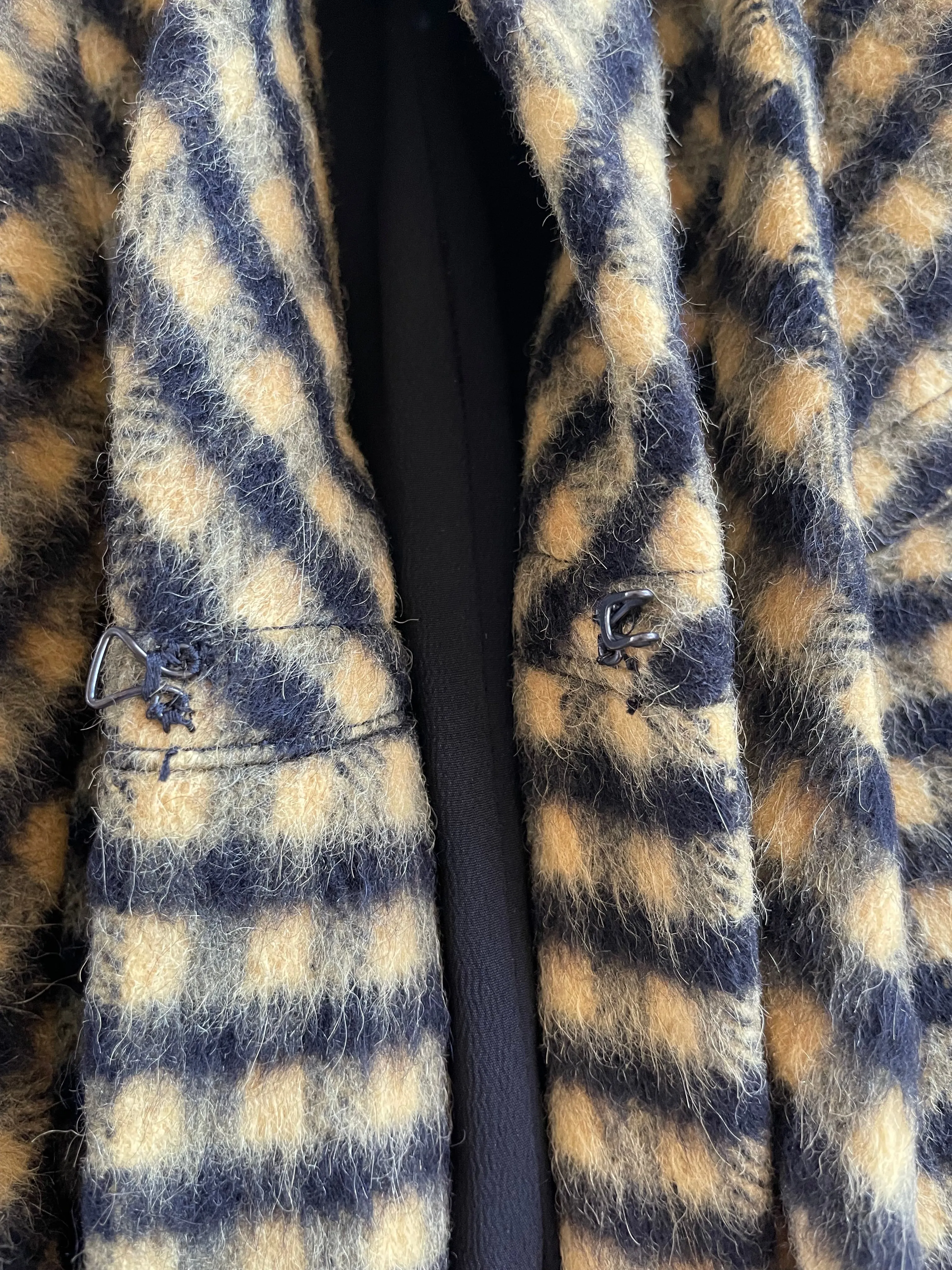 1940s Wool Mohair Gingham Bell Sleeve Swing Coat