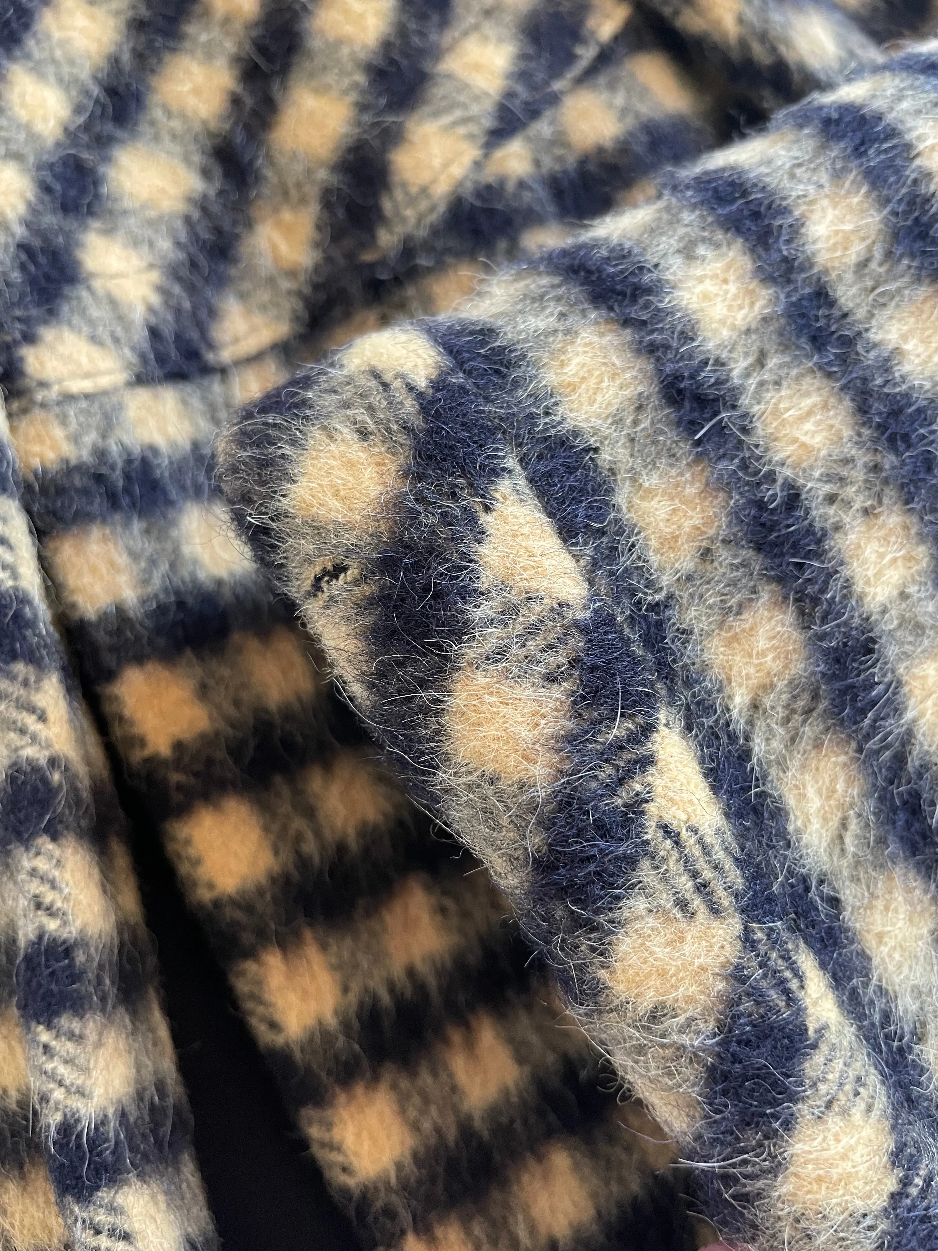1940s Wool Mohair Gingham Bell Sleeve Swing Coat