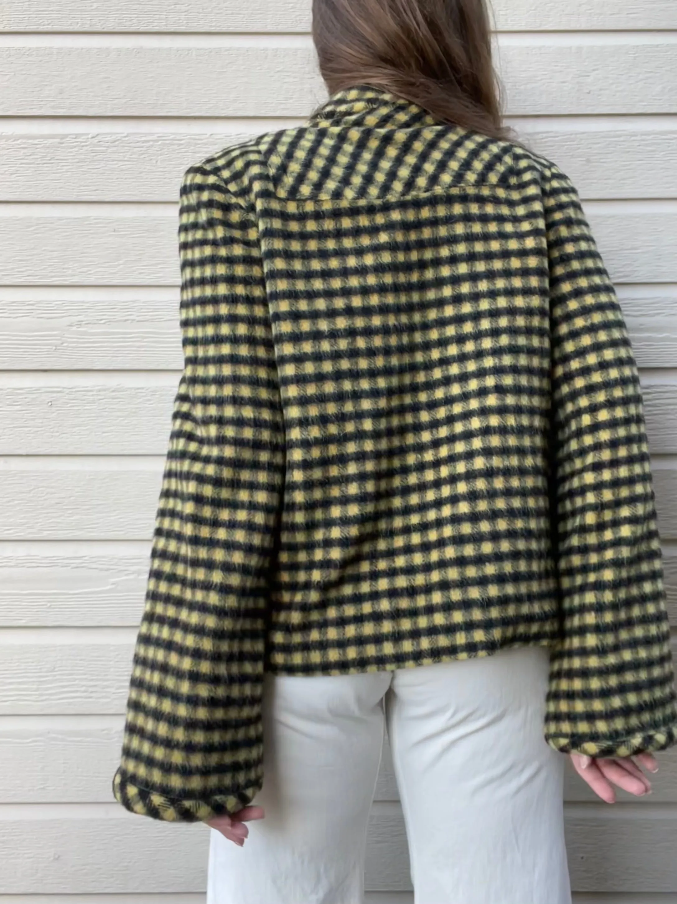 1940s Wool Mohair Gingham Bell Sleeve Swing Coat