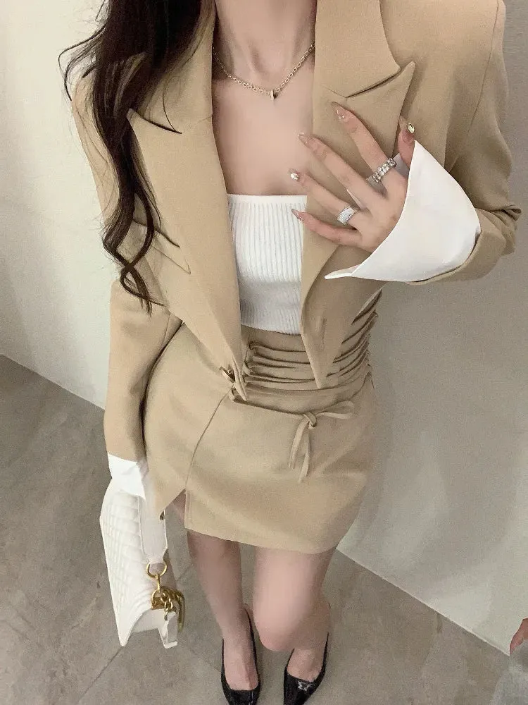 2 Piece Dress Set Women's Casual Y2k Elegant Skirt Suit Crop Blazer   Mini Skirts