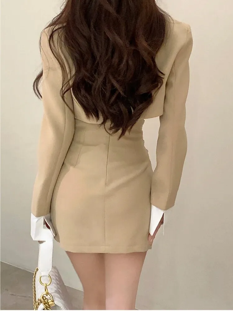 2 Piece Dress Set Women's Casual Y2k Elegant Skirt Suit Crop Blazer   Mini Skirts