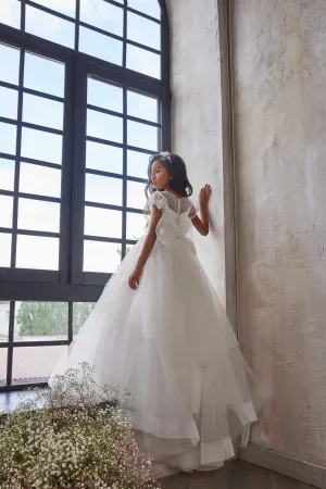 3233 Tiered Embroidered Flower Girl Dress with Bows
