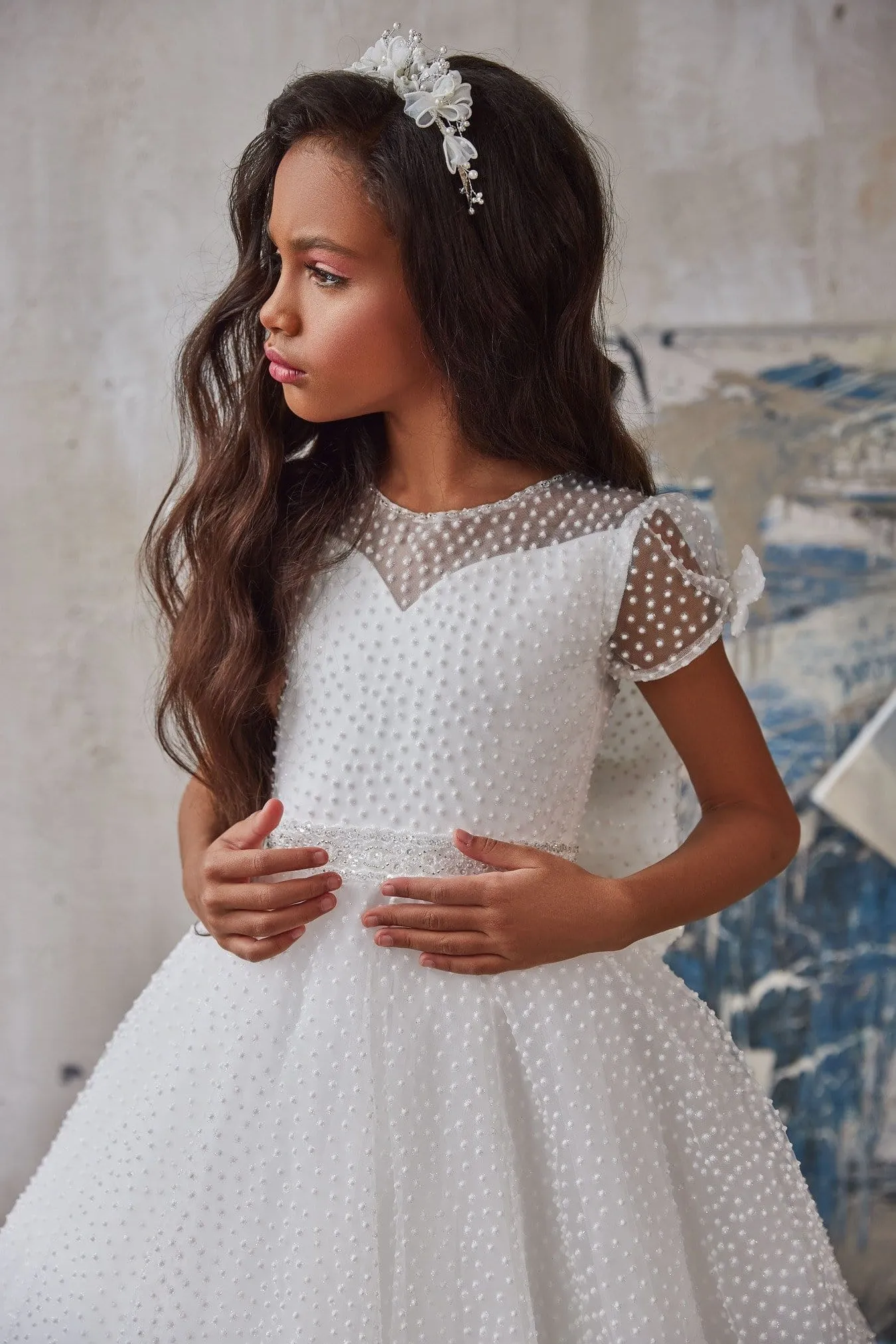 3233 Tiered Embroidered Flower Girl Dress with Bows