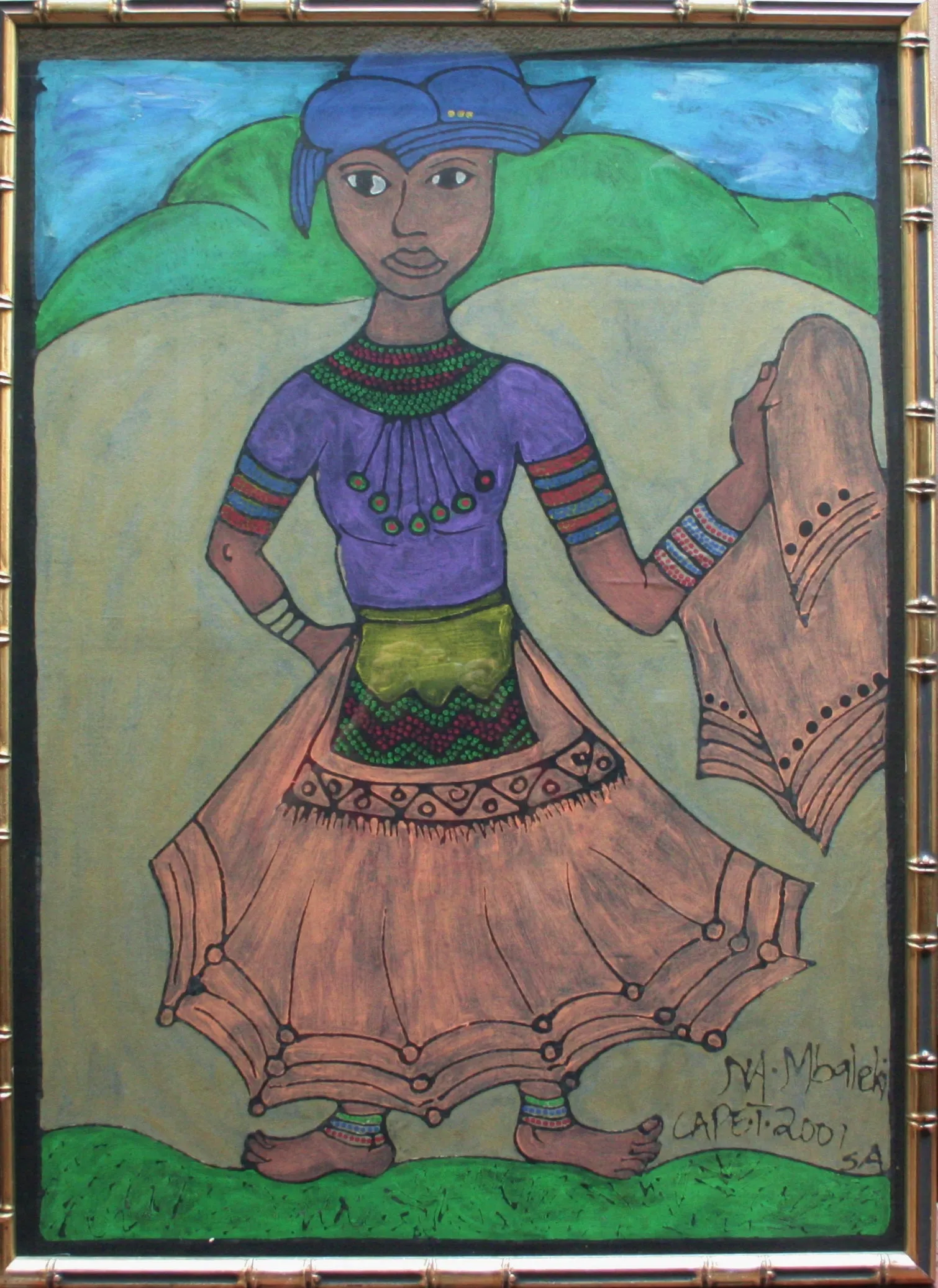 African Painting Xhosa Tribal Young Woman Traditional Dress 39.5"H X 29"W