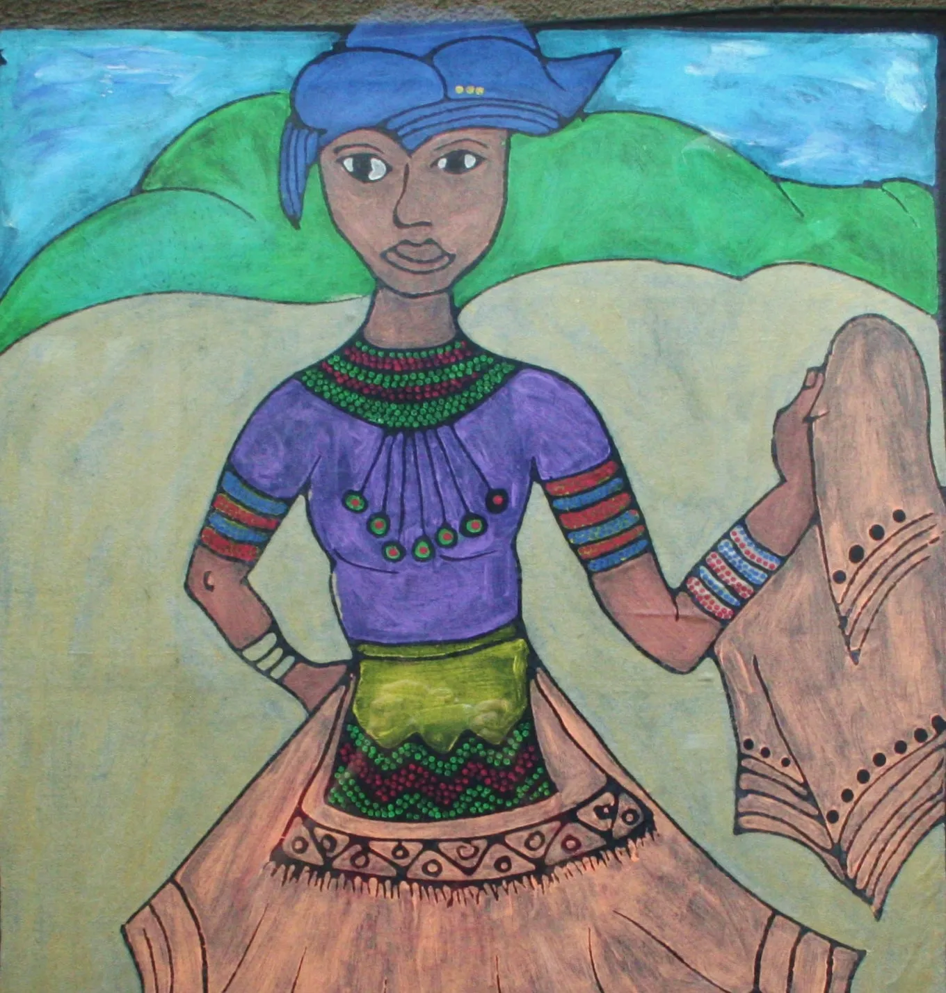 African Painting Xhosa Tribal Young Woman Traditional Dress 39.5"H X 29"W