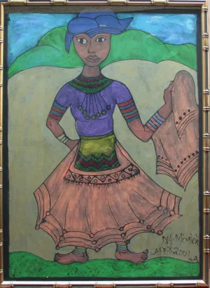African Painting Xhosa Tribal Young Woman Traditional Dress 39.5"H X 29"W