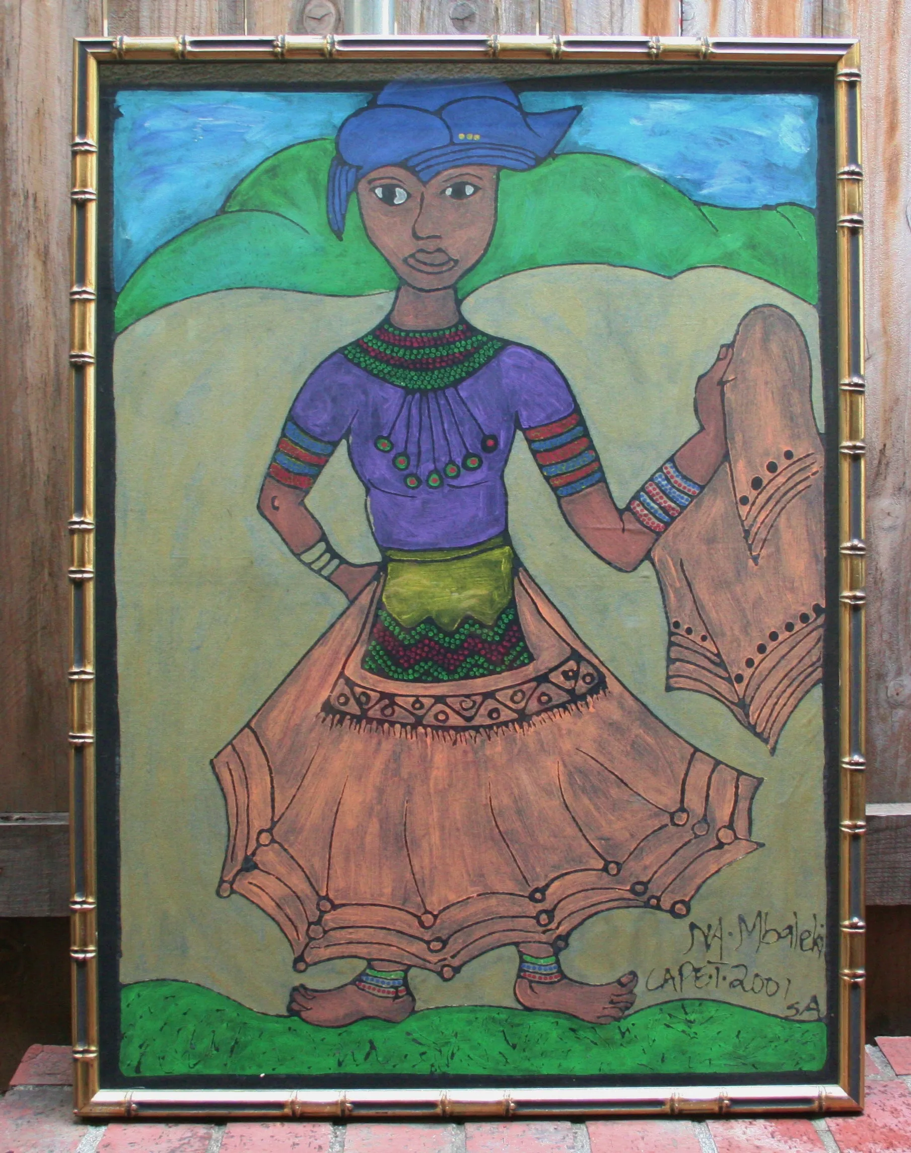 African Painting Xhosa Tribal Young Woman Traditional Dress 39.5"H X 29"W