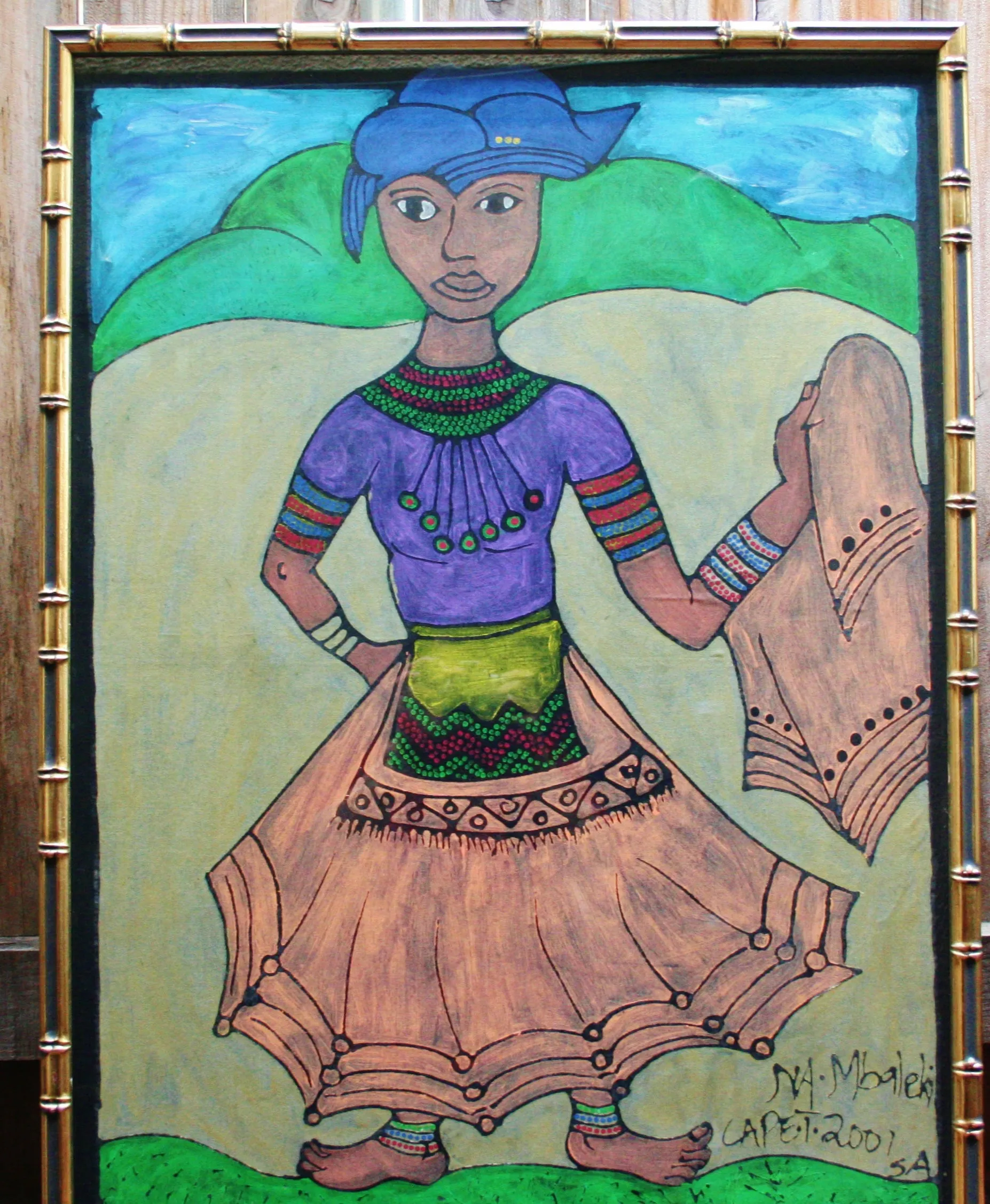 African Painting Xhosa Tribal Young Woman Traditional Dress 39.5"H X 29"W