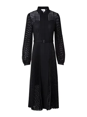 Akris punto Mix Media Dotted Burn-Cut Lace Midi Dress with Plisse Detail