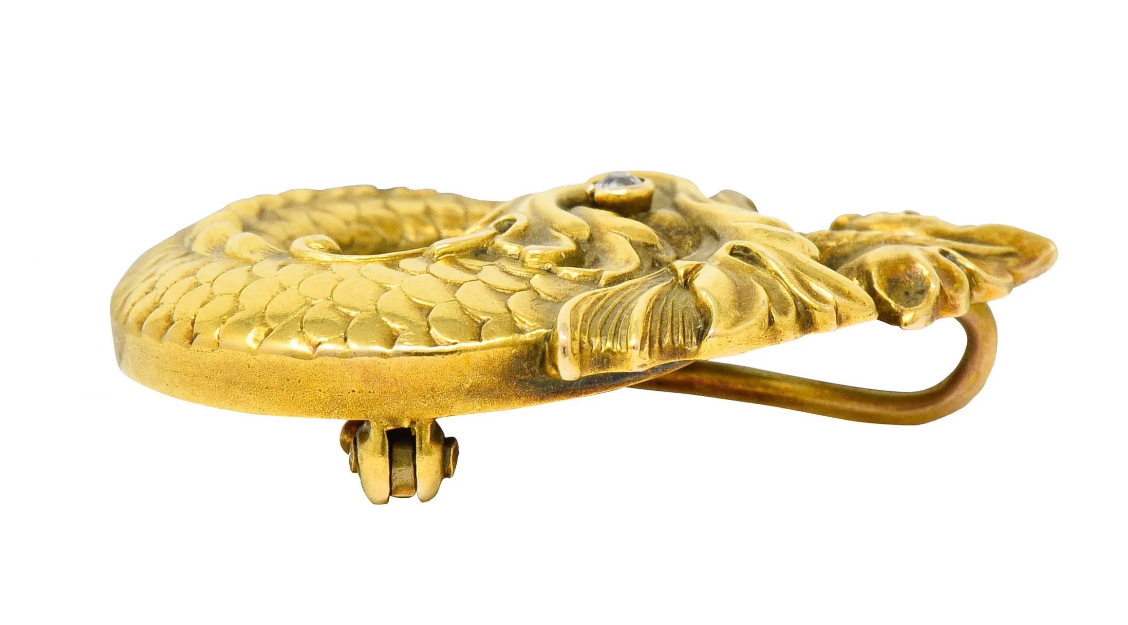 Art Nouveau Diamond 14 Karat Gold Sea Serpent Brooch