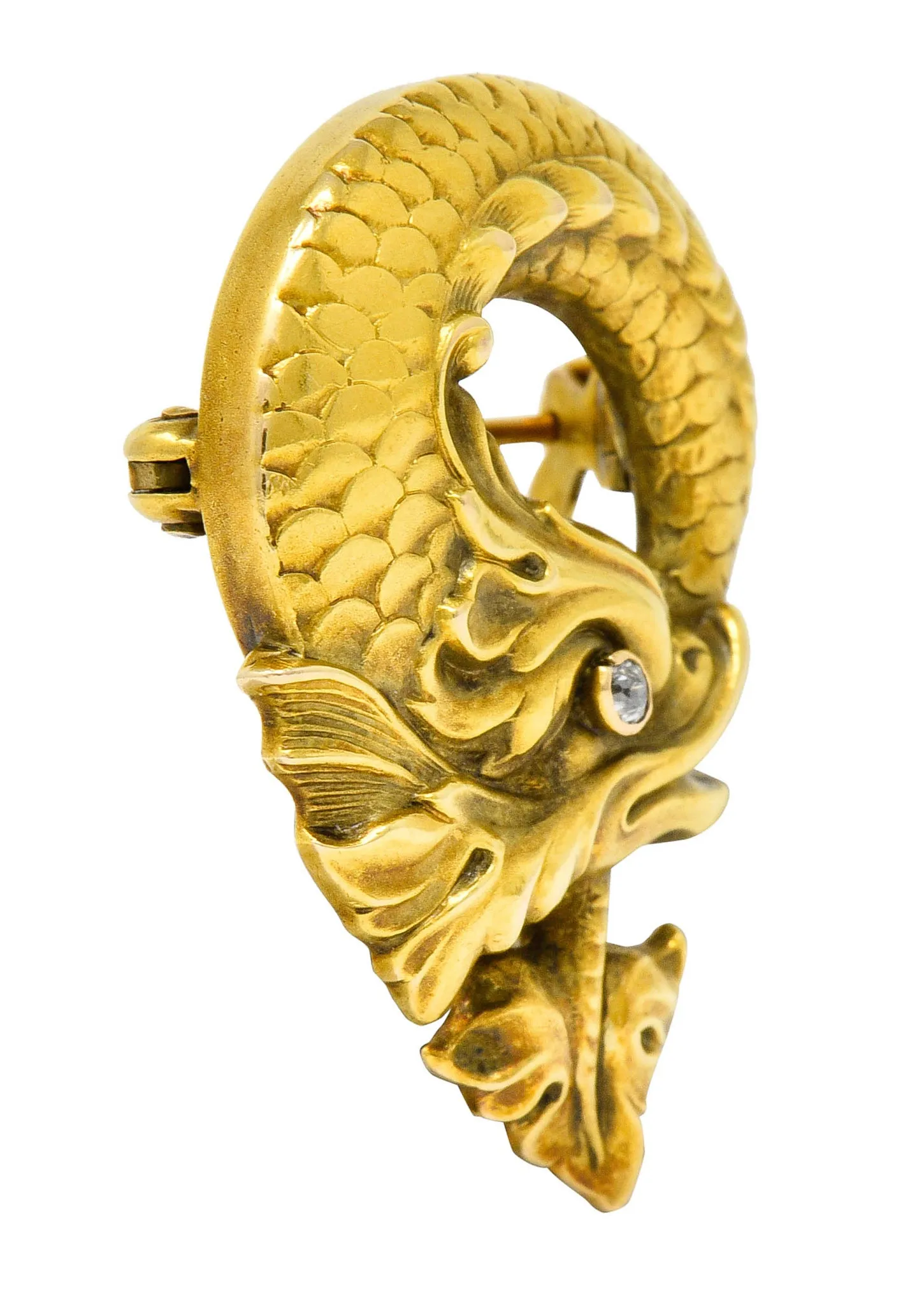 Art Nouveau Diamond 14 Karat Gold Sea Serpent Brooch