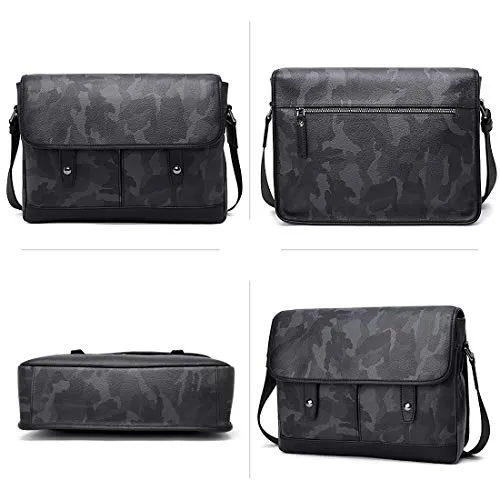 Babama Men Leather Messenger Bag Crossbody Shoulder Purse Briefcases Laptop Satchel Black Gray