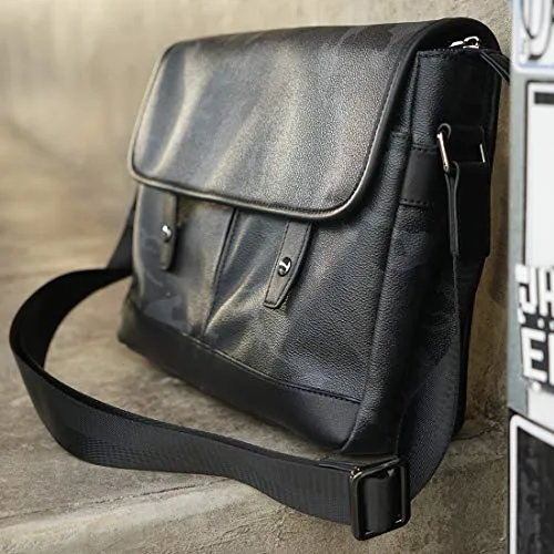 Babama Men Leather Messenger Bag Crossbody Shoulder Purse Briefcases Laptop Satchel Black Gray