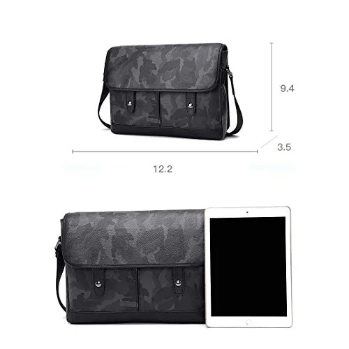 Babama Men Leather Messenger Bag Crossbody Shoulder Purse Briefcases Laptop Satchel Black Gray