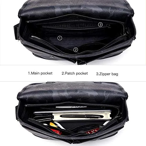 Babama Men Leather Messenger Bag Crossbody Shoulder Purse Briefcases Laptop Satchel Black Gray