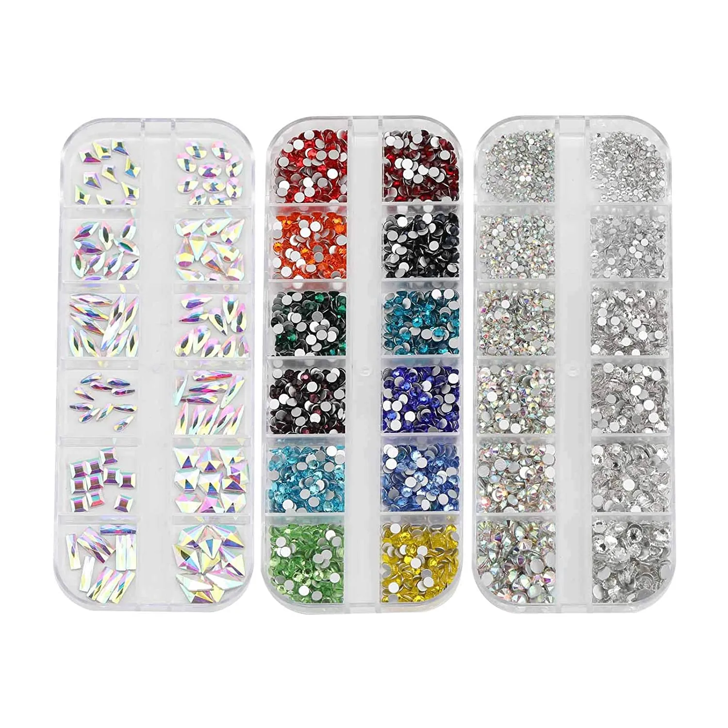 Beadsland 5280 Pieces Nail Art Rhinestones,Flatback Rhinestones For Nail Art,Crystal Rhinestones For Nails Set Mix 12 Colors(SS10) and 6 Sizes(SS4-SS16) for Clear and Clear AB (Set 01)
