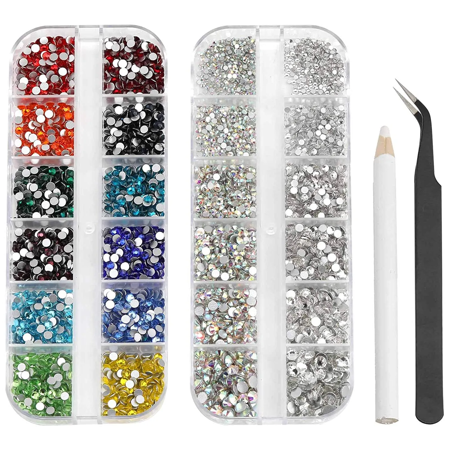 Beadsland 5280 Pieces Nail Art Rhinestones,Flatback Rhinestones For Nail Art,Crystal Rhinestones For Nails Set Mix 12 Colors(SS10) and 6 Sizes(SS4-SS16) for Clear and Clear AB (Set 01)