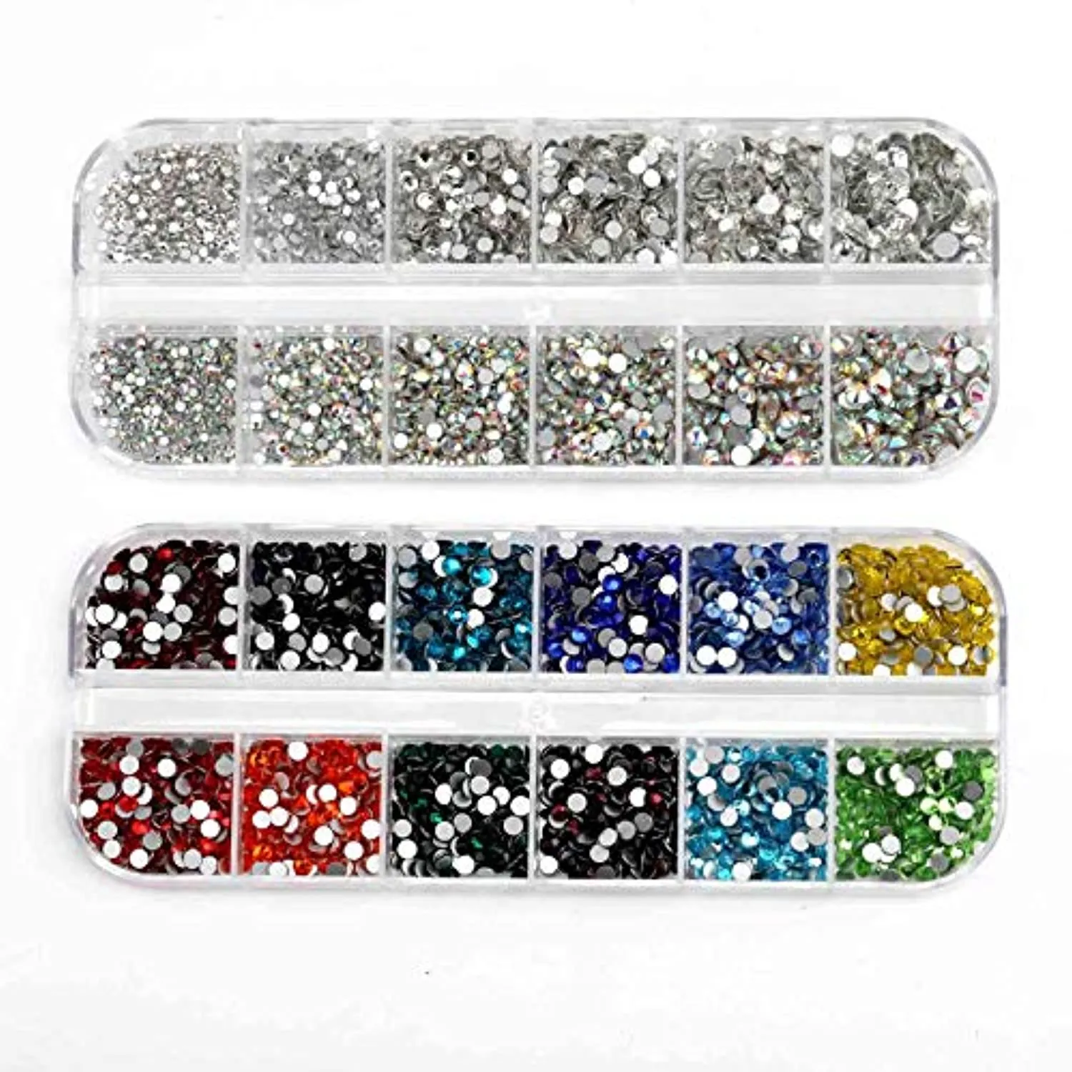 Beadsland 5280 Pieces Nail Art Rhinestones,Flatback Rhinestones For Nail Art,Crystal Rhinestones For Nails Set Mix 12 Colors(SS10) and 6 Sizes(SS4-SS16) for Clear and Clear AB (Set 01)