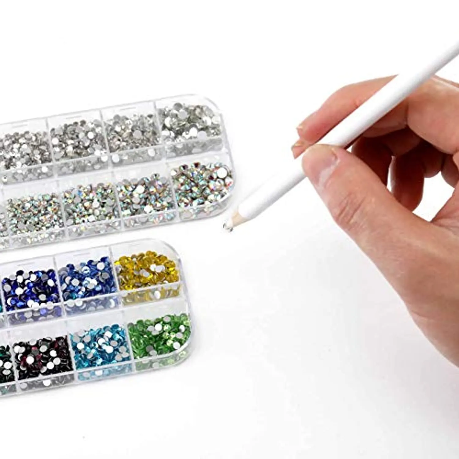 Beadsland 5280 Pieces Nail Art Rhinestones,Flatback Rhinestones For Nail Art,Crystal Rhinestones For Nails Set Mix 12 Colors(SS10) and 6 Sizes(SS4-SS16) for Clear and Clear AB (Set 01)