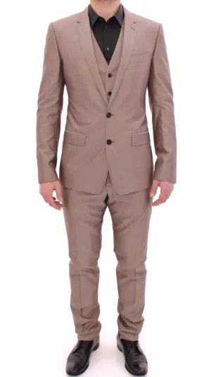 Beige Three Piece Cotton Silk MARTINI Suit