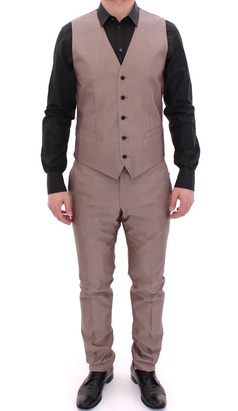 Beige Three Piece Cotton Silk MARTINI Suit