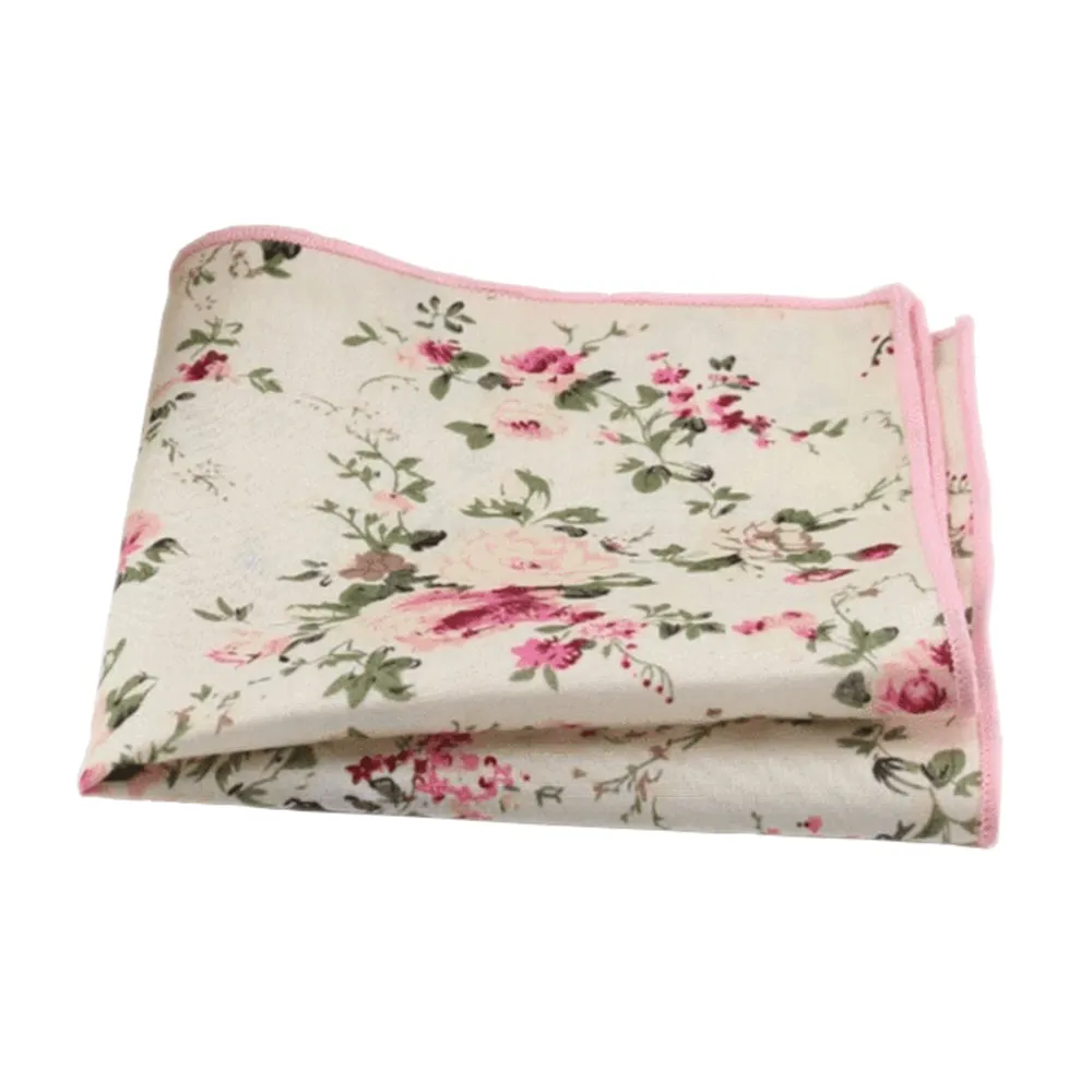 Benedict Soft Blue Cotton Blend Tie and Olivia Cream Floral Pocket Square Set