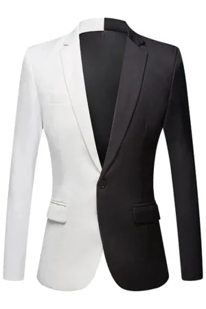Bi Color Notched Lapel Two Pieces Slim Fit Prom Suits One Button Black and White Suits for Men
