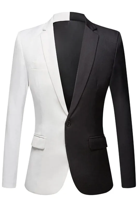 Bi Color Notched Lapel Two Pieces Slim Fit Prom Suits One Button Black and White Suits for Men