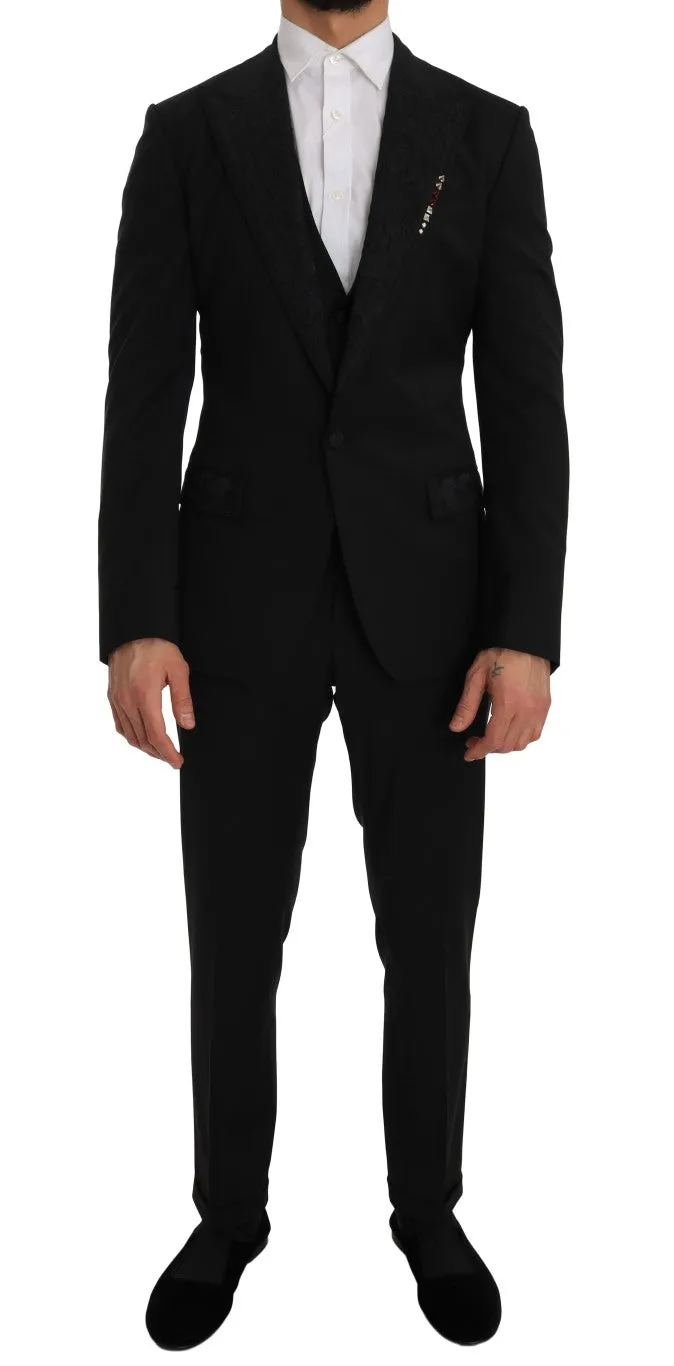 Black 3 Piece Slim Fit Blazer Vest Suit