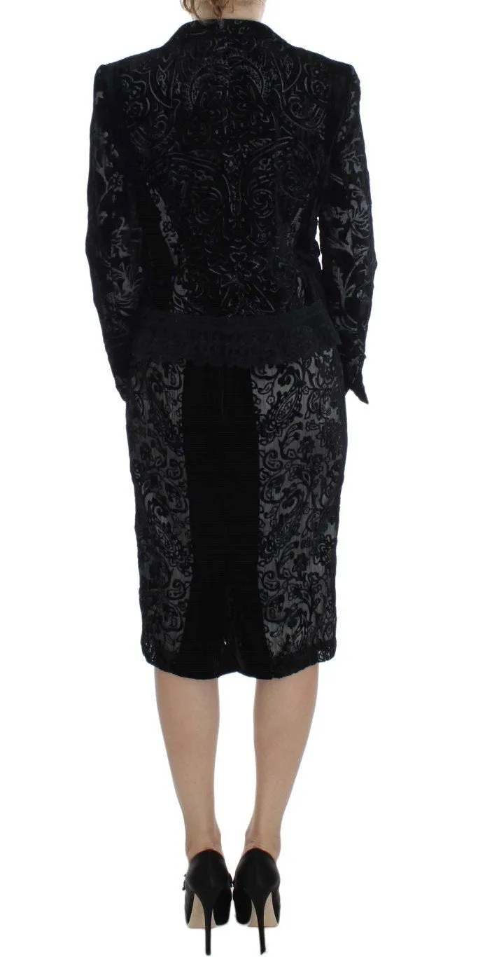 Black Floral Sheath Dress & Blazer Set