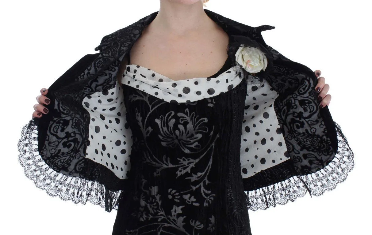 Black Floral Sheath Dress & Blazer Set