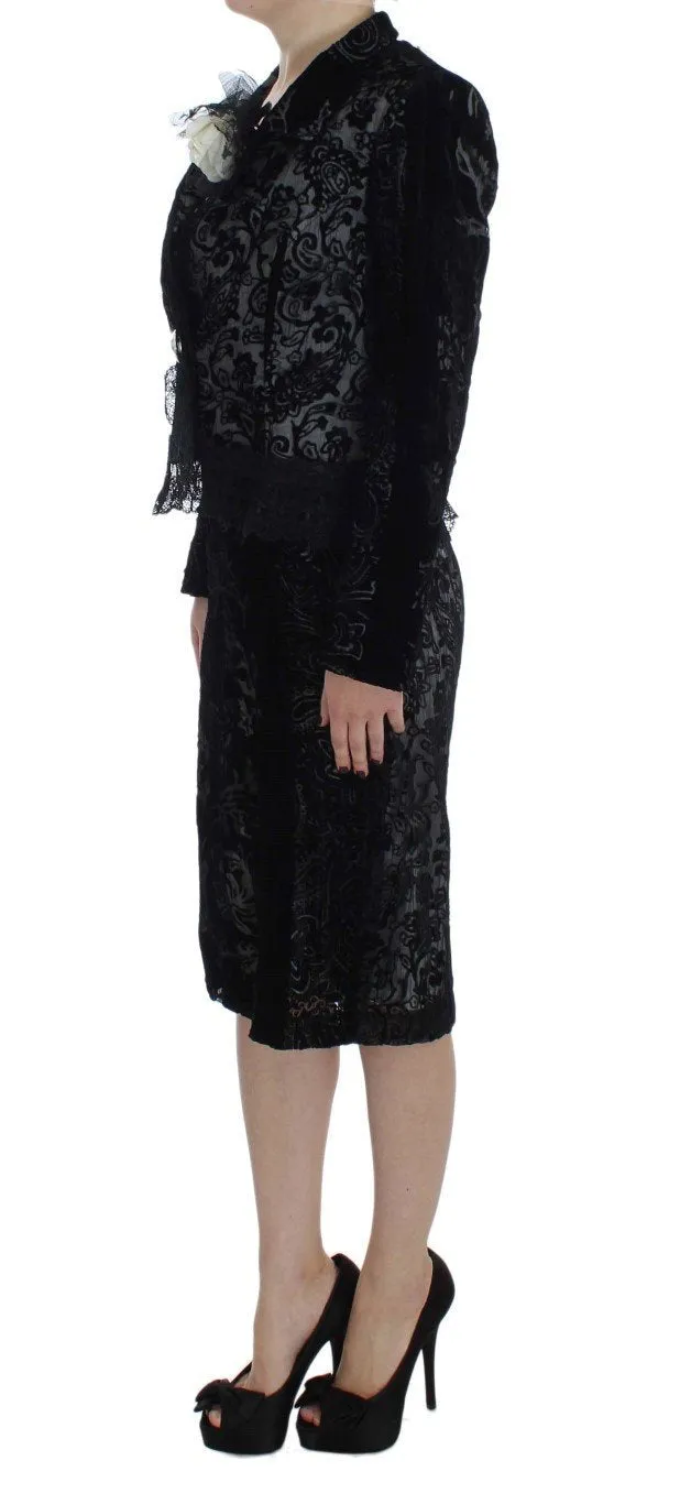 Black Floral Sheath Dress & Blazer Set