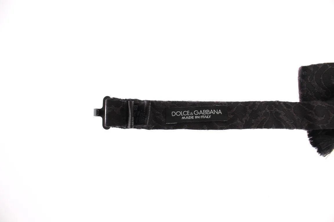 Black Gray Brown Silk Wool Paisley Bow Tie