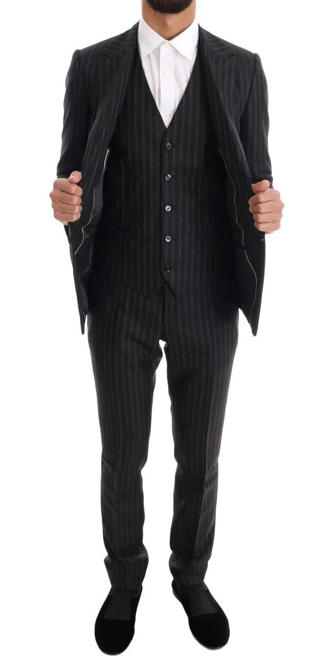 Black Striped 3 Piece Slim Fit Suit