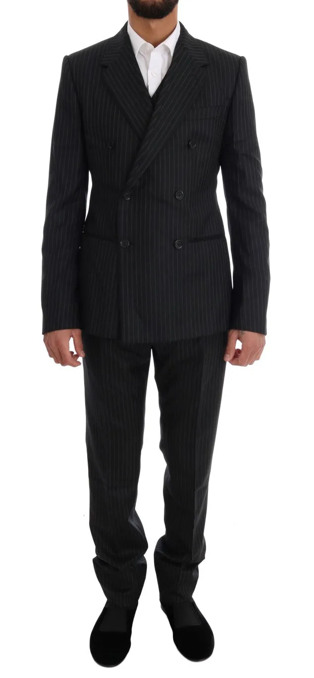 Black Striped Double Breasted 3 Piece Suit