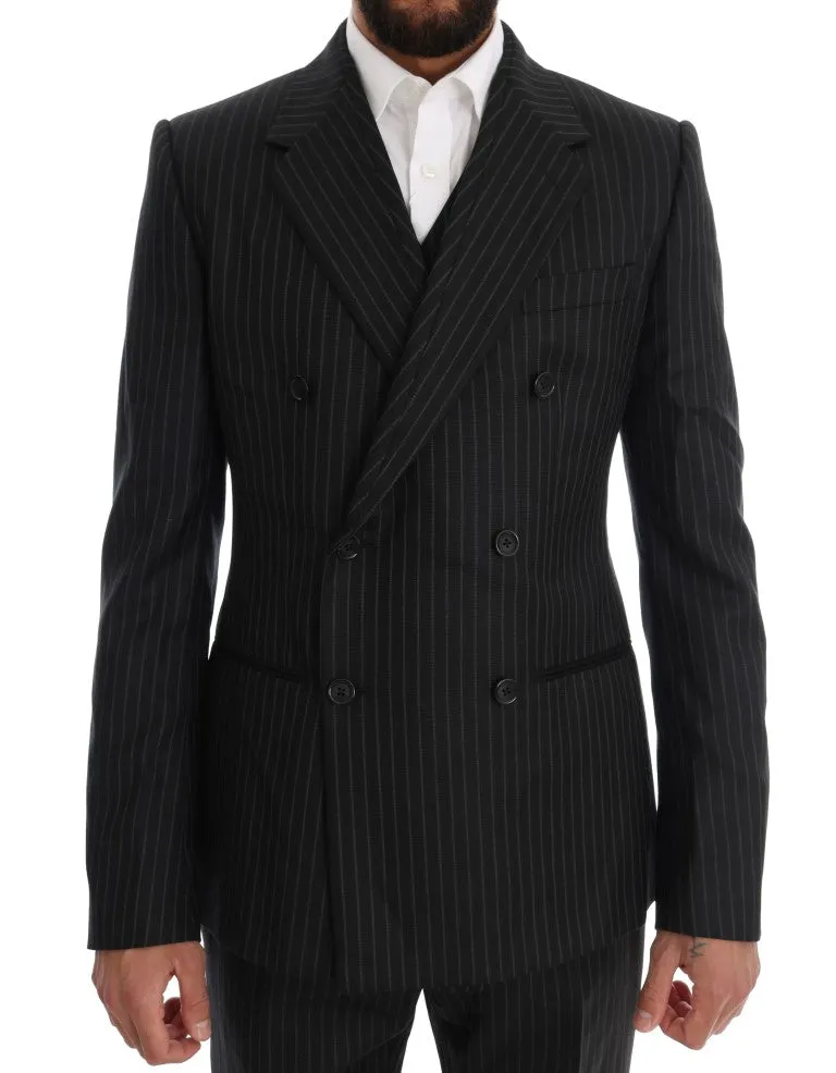 Black Striped Double Breasted 3 Piece Suit