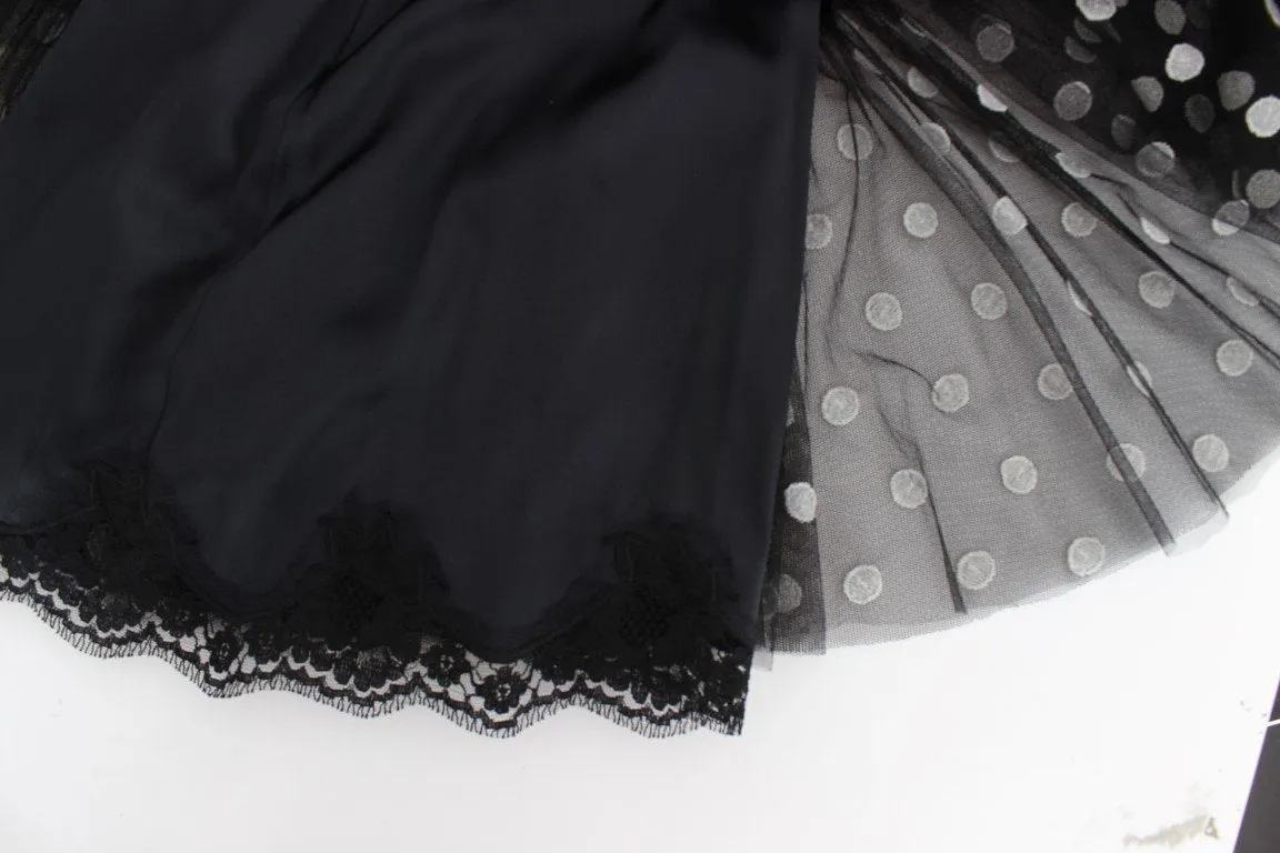 Black White Polka Dotted Ruffled Dress