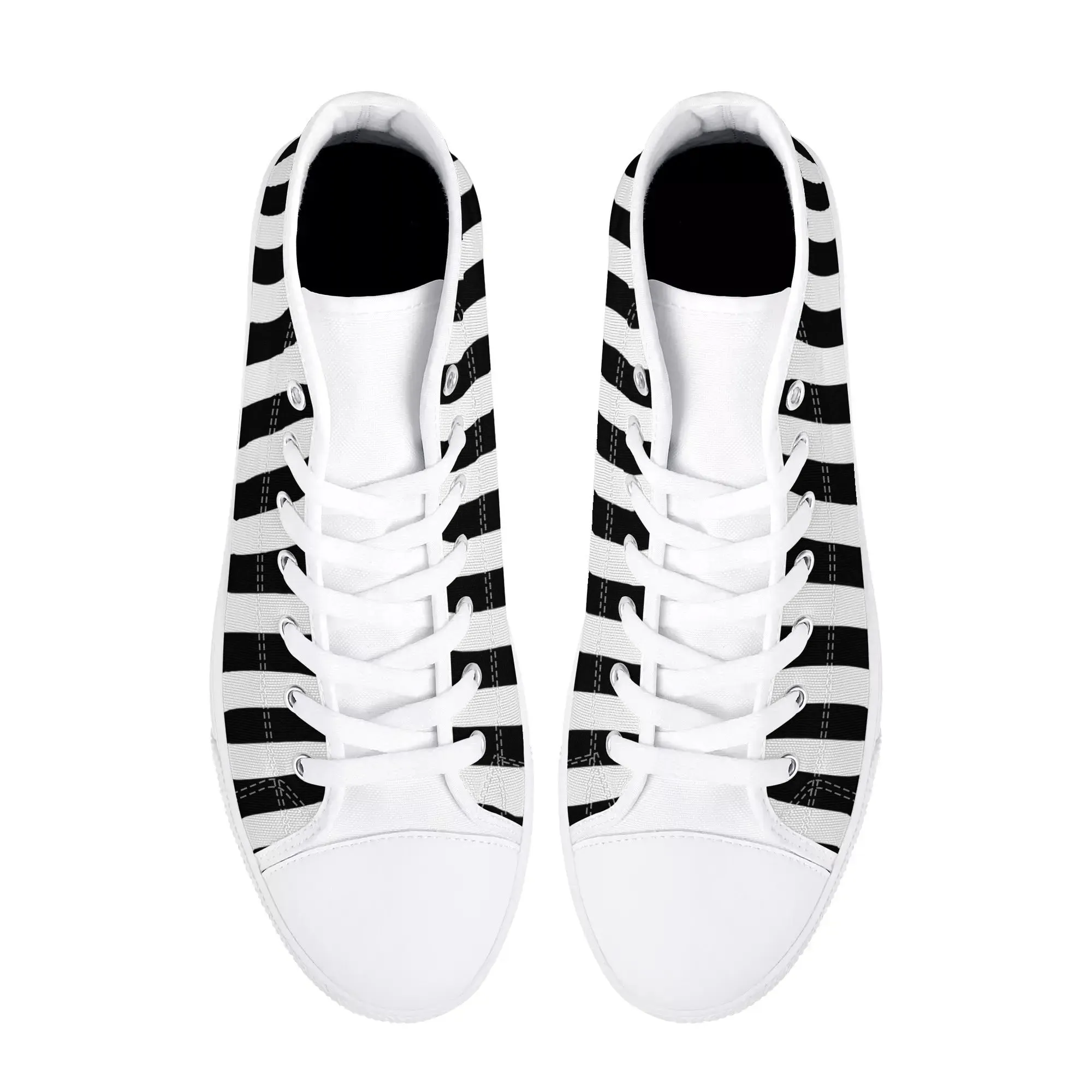 Black White Striped Mens High Top Canvas Shoes