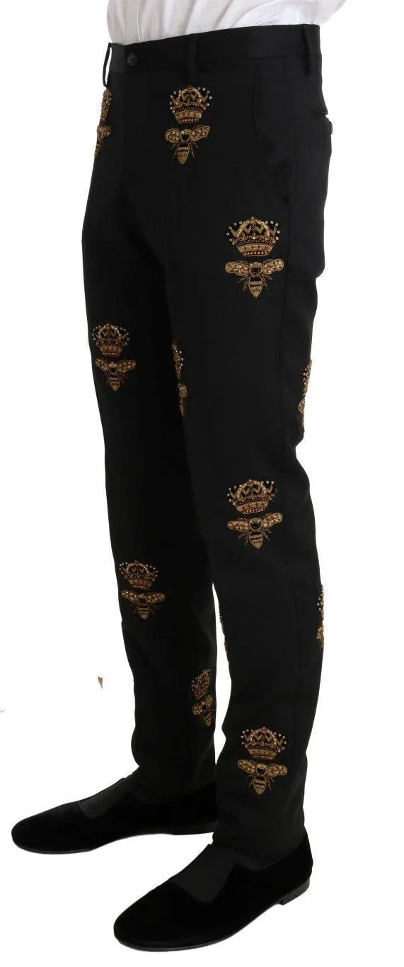 Black Wool Gold Crystal Bee Crown Slim Fit Suit