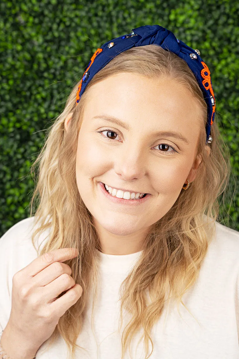 Blue and Orange Gameday Paws Seed Bead Knotted Headband