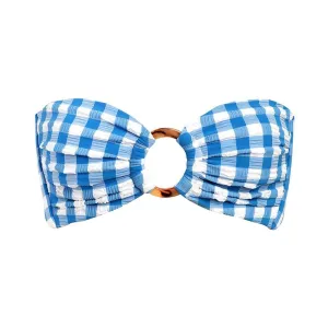 Blue Gingham Tori Ties Bandeau Bikini Top