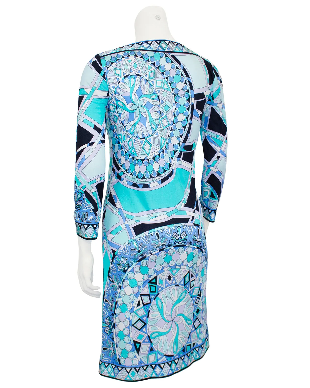 Blue Printed Long Sleeve Dress