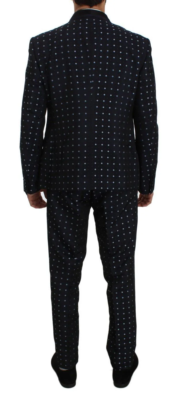Blue Silk Fantasy Slim Fit 3 Piece Suit
