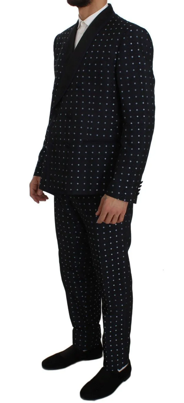 Blue Silk Fantasy Slim Fit 3 Piece Suit