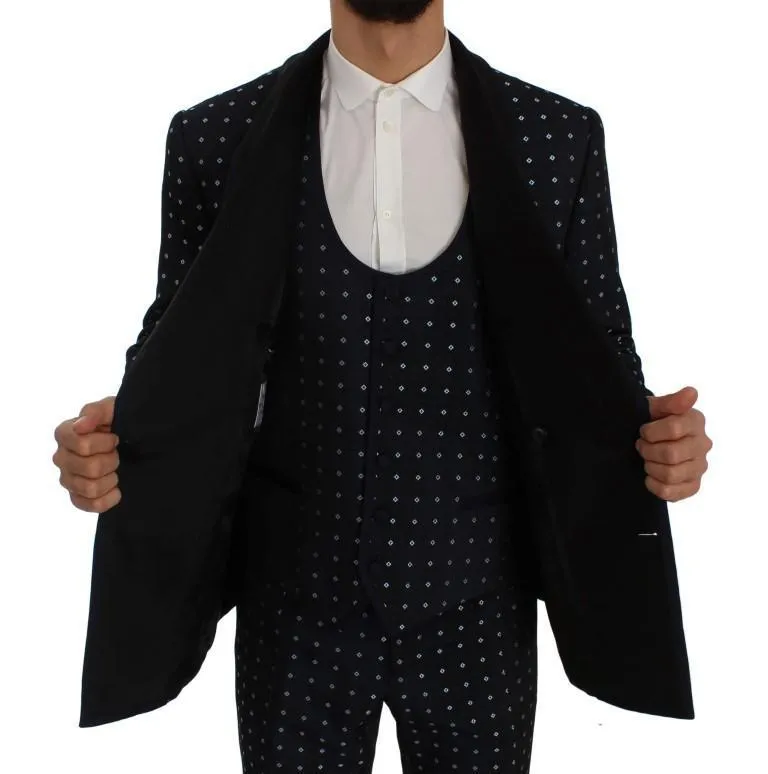 Blue Silk Fantasy Slim Fit 3 Piece Suit